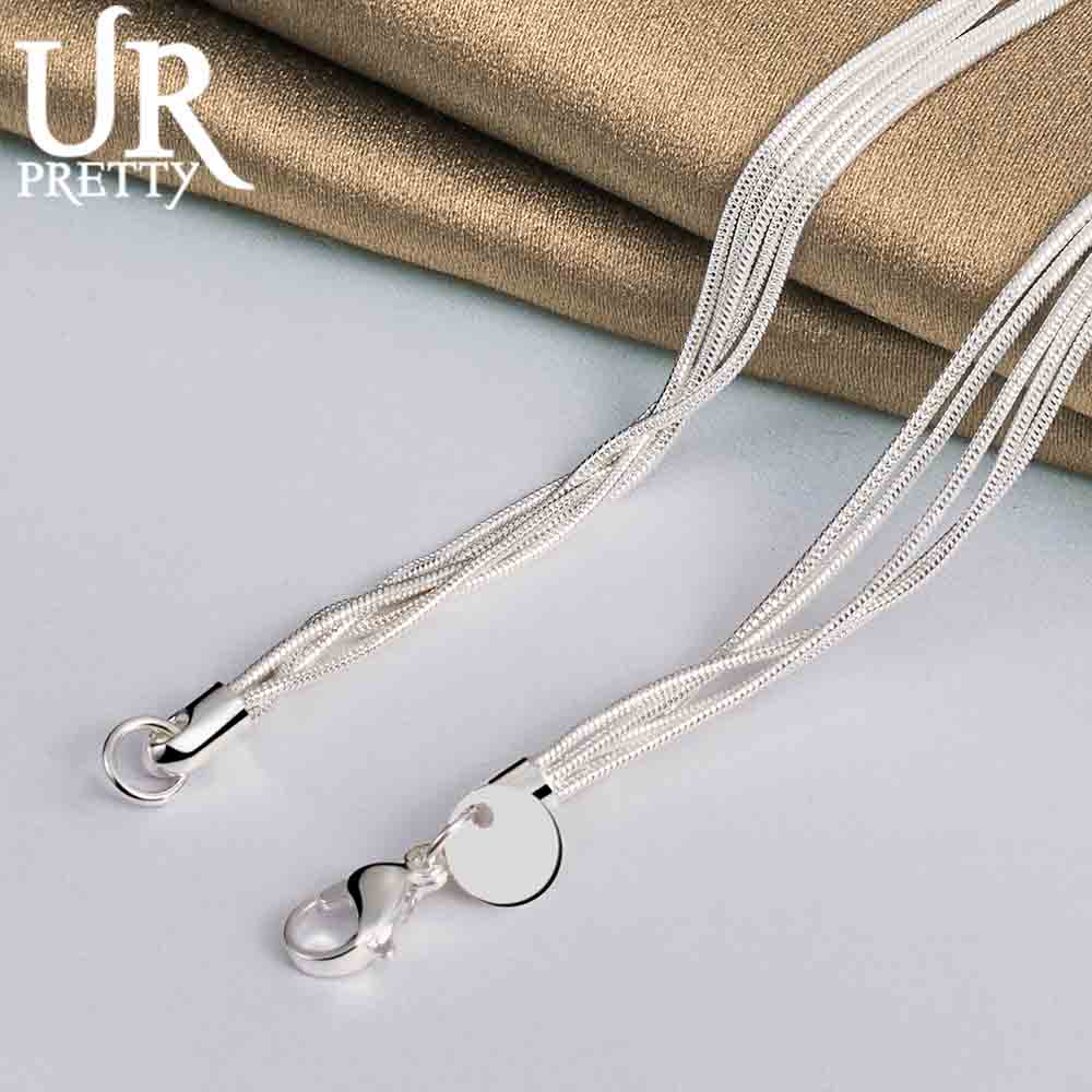 925 Srebro Sterling Pięć Łańcuszków Wężowych Mrożone Gładkie Koraliki Naszyjnik Modna Biżuteria Ślubna