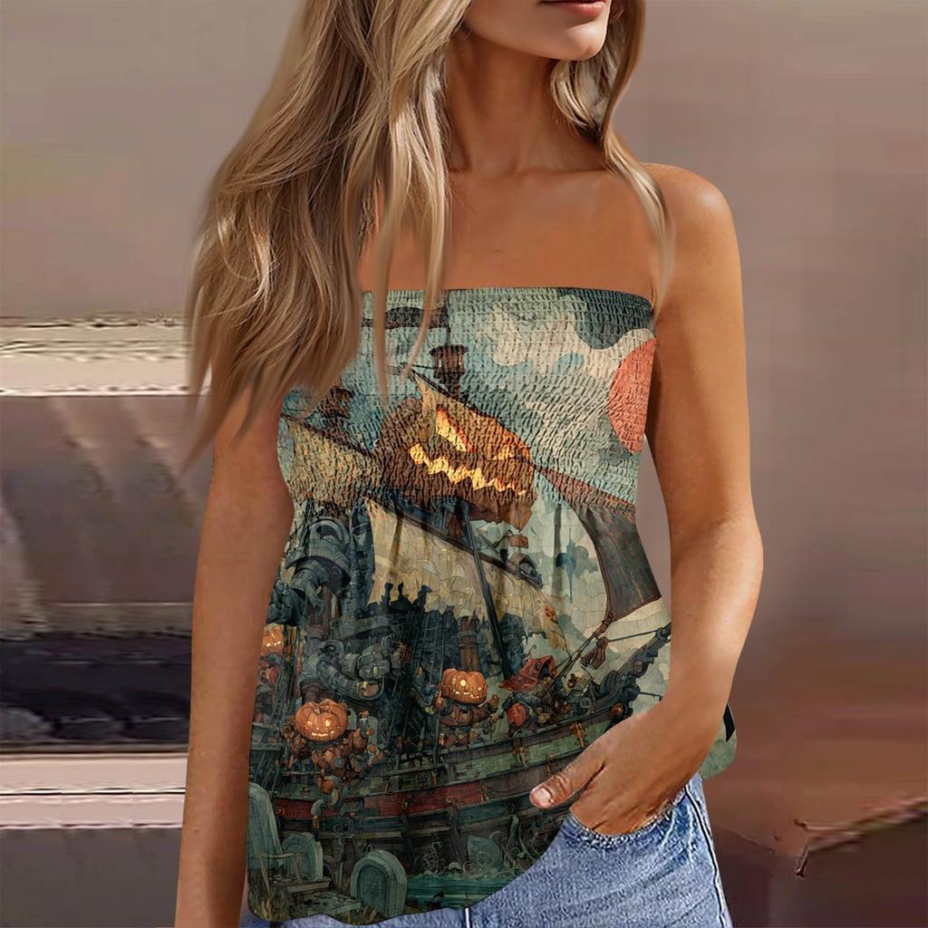 Sommer Schlauchtops für Damen, Niedliches Sexy Off-Shoulder Print Ärmelloses T-Shirt
