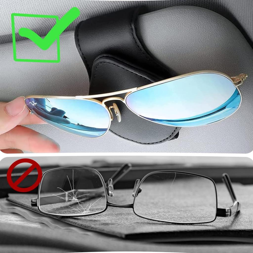 Sunglasses Holder for Cars, PU Leather Magnetic Visor Clip, Set of 1, Glasses Holder, Card Storage, Compact, Simple, Car Accessories