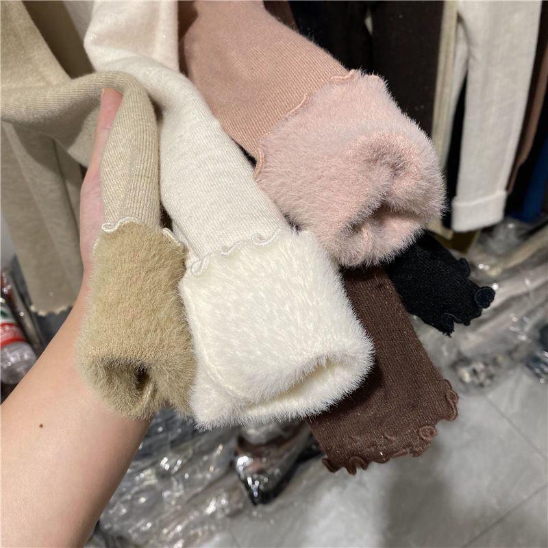 Solid Retro Plus Velvet Padded Knitted Bottoming Shirt Women Autumn Winter New Fashion Long Sleeved Tops Casual Pullover