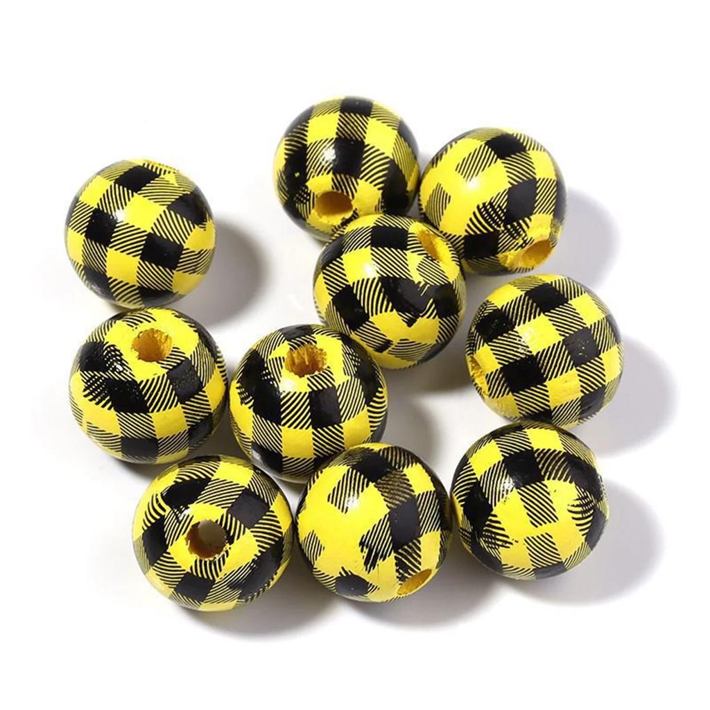 TX16 10Pcs 16mm Retro Wood Exquisite Round Plaid Beads Jewelry DIY Handmade Bracelet Necklace Beads Trend Material Accessories