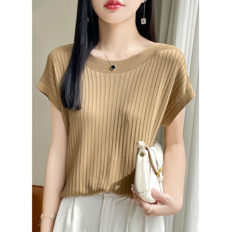 Women's Summer Ice Silk Knit Short-sleeved Bottoming T-shirt Casual Loose Thin Tops