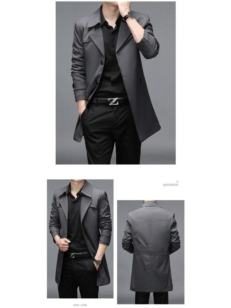 Men's Slim Fit Mid-Length Windbreaker Jacket, Korean Style Plus Size, M-8XL, for Casual or Business Wear, Ideal for Spring and Autumn.