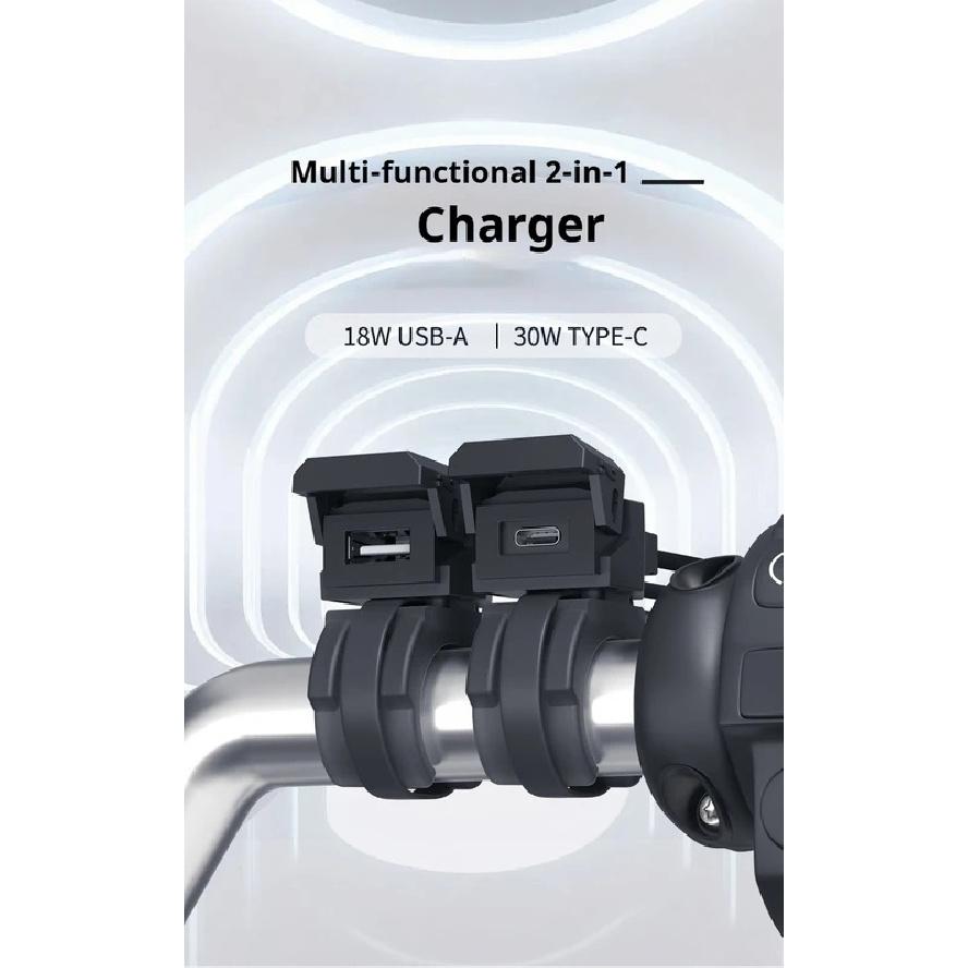 Motorcycle Mobile Phone Charger Transformers Multi-function 2-in-1 USB Charger QC3.0 Waterproof PD Fast Charging