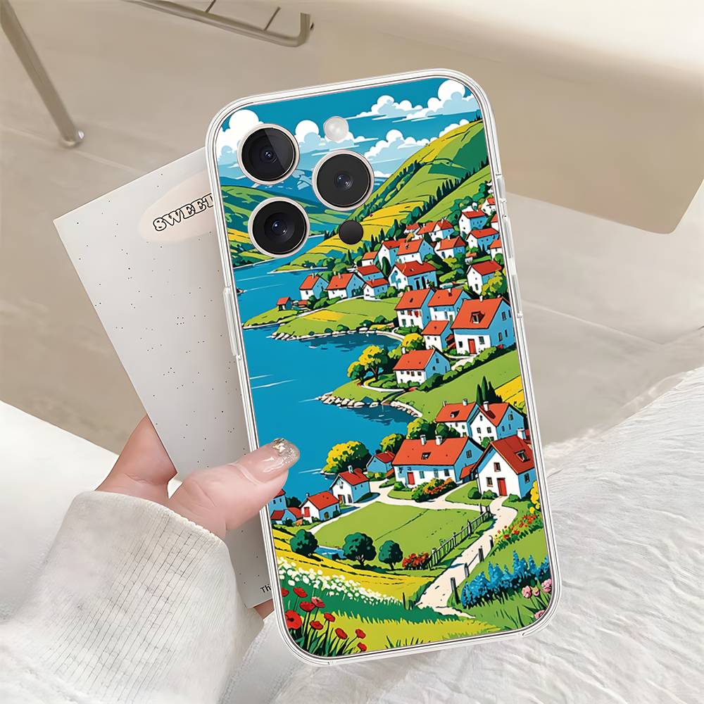 Rural Scenery Wheat Field Art Phone Case For IPhone 17 16 15 14 Plus 13 12 11 Pro Max Phone Back Cover Transparent Shockproof Co