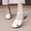Real Leather Low Heeled Mom Shoes, Summer Anti Slip, Breathable and Comfortable Women's Shoes, Retro Toe Cap Women's Sandals, Velcro
