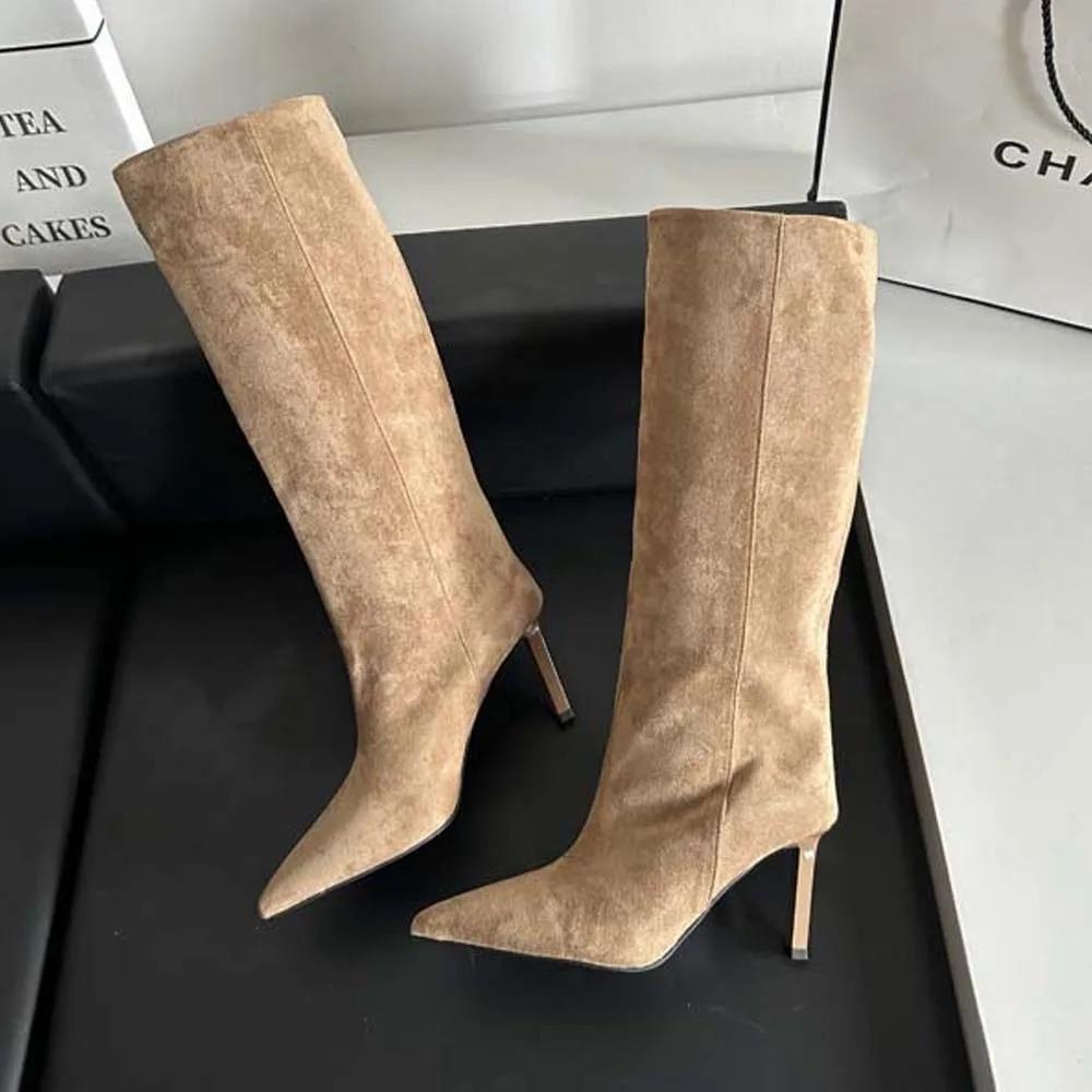 Sharp Pointed Women's Knee High Boots Designer Party Outfit Street Boots Thin High Heels