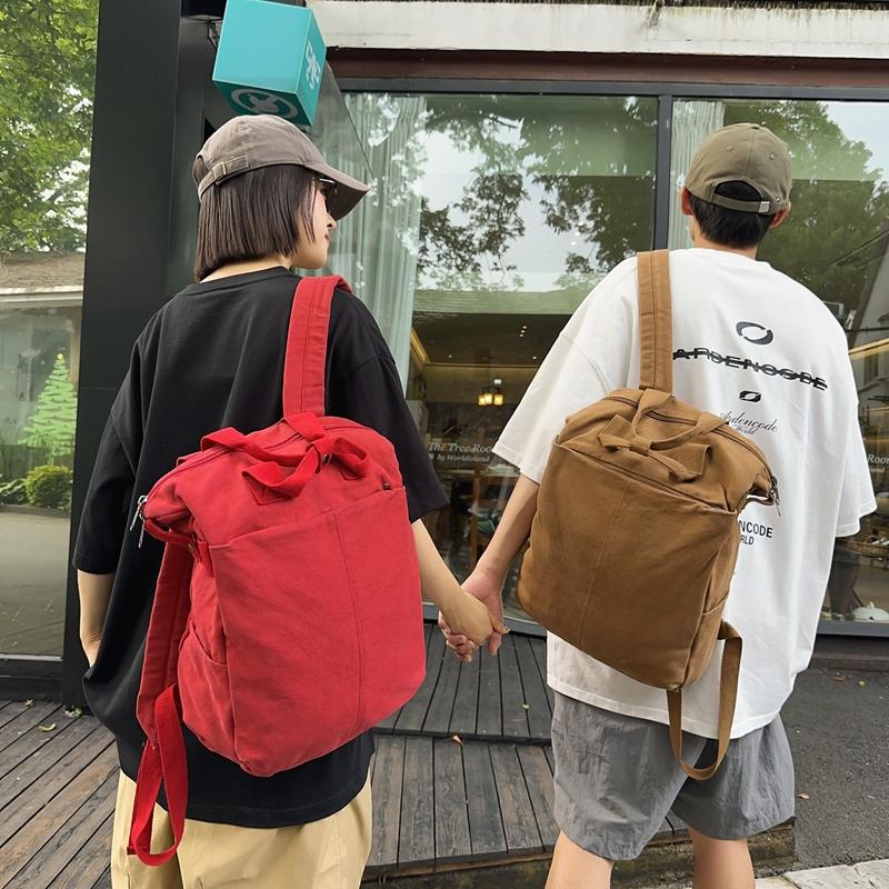 Plátěný jednobarevný studentský školní batoh Pánský velkokapacitní cestovní batoh