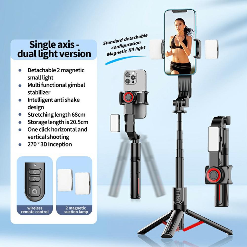 

C09 Gimbal Stabilizer Selfie Stick with Dual Fill Light for Smartphones Anti Shake Single Axis Stabilizer Red/Black