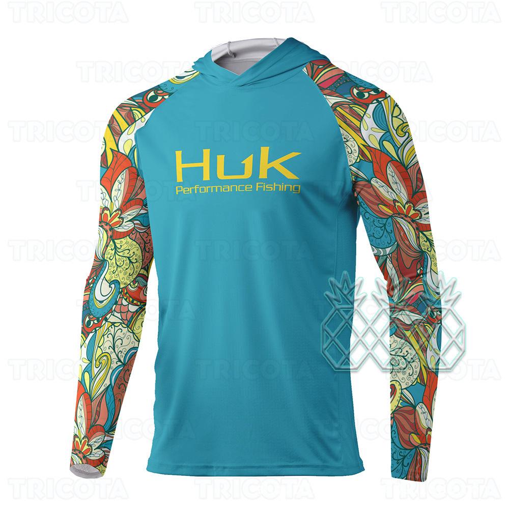 Cross-border HUK fishing suit outdoor hooded long-sleeved sunscreen T-shirt breathable Luya fishing suit UV protection ice silk