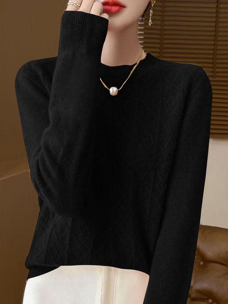 2026 Autumn/Winter Women's Elegant Wool Cable Knit Round Neck Sweater