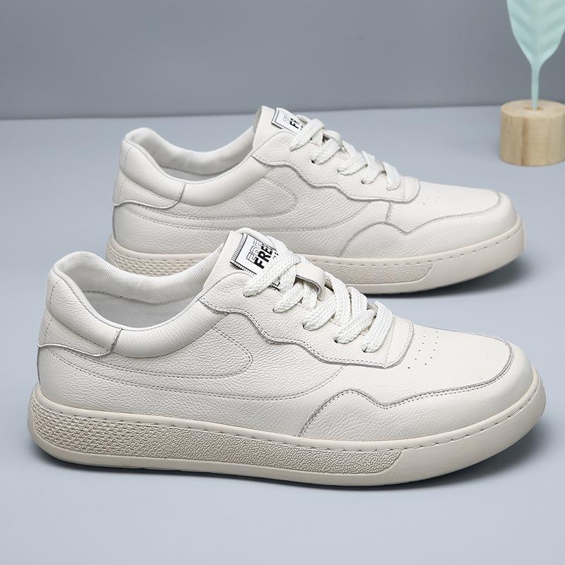 New Men Genuine Leather Casual Shoes Fashion Cool Flat Skate Shoes Street Cool Lace-up Sneaker