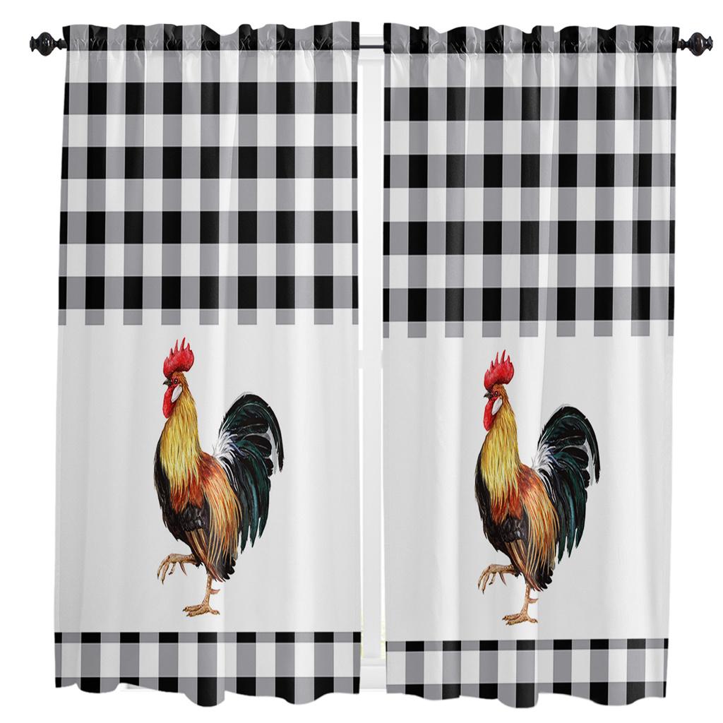 Red Plaid Daisy Rooster Farmcurtains Home Decor Living Space Kitchen Area Balcony Area Roomcurtain Bedroom Area Patio Decorative Piece