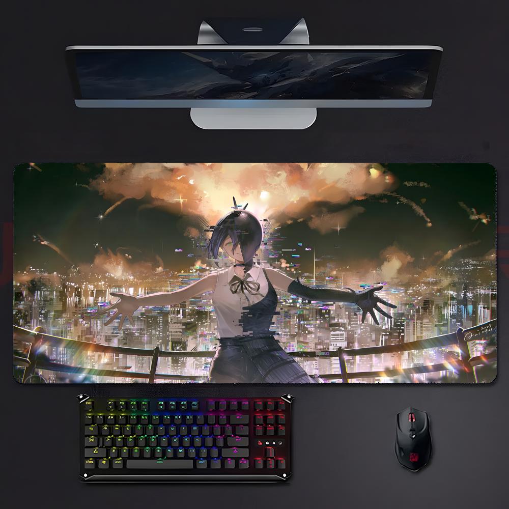 Anime Attraktives Reze Kettensägenmann Mauspads Großes Gaming-Mauspad Mit Genähten Kanten Verdickte Schreibtischunterlage PC