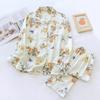 Fashion Flower Silky Pajamas Sets Women Summer Sleepwear LAong-sleeve High Quality Pyjamas