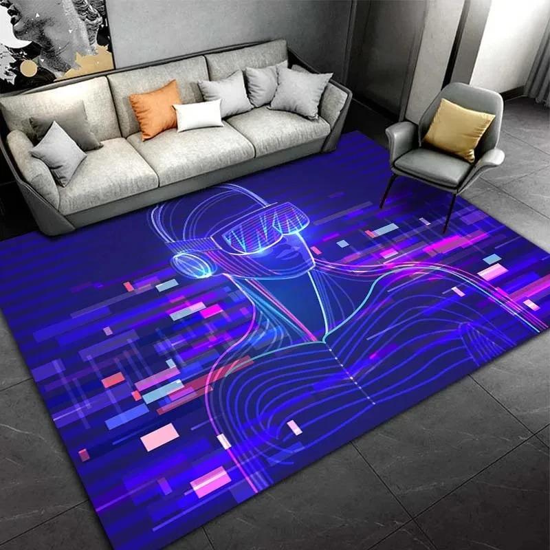 Neon Pixel VR Figure Rug Cool Sci-Fi Style Floor Mat for Table Chair Sofa Suitable for Bedroom Game Room Kids' Room