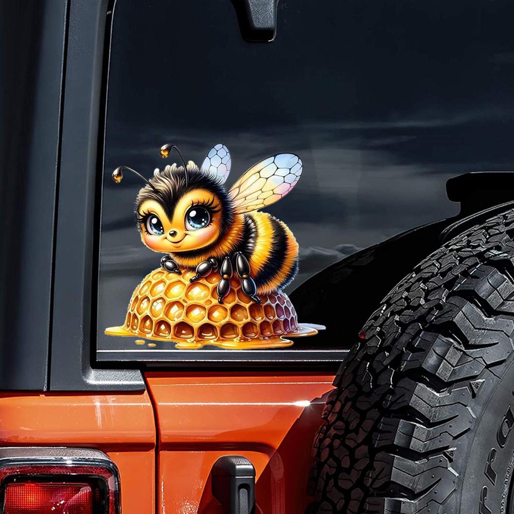 QT2459#15cm A Little Bee Lying On The Honeycomb Car Sticker, Suitable for Laptop, Car, Truck, Van, SUV, Motorcycle, Bumper, Window