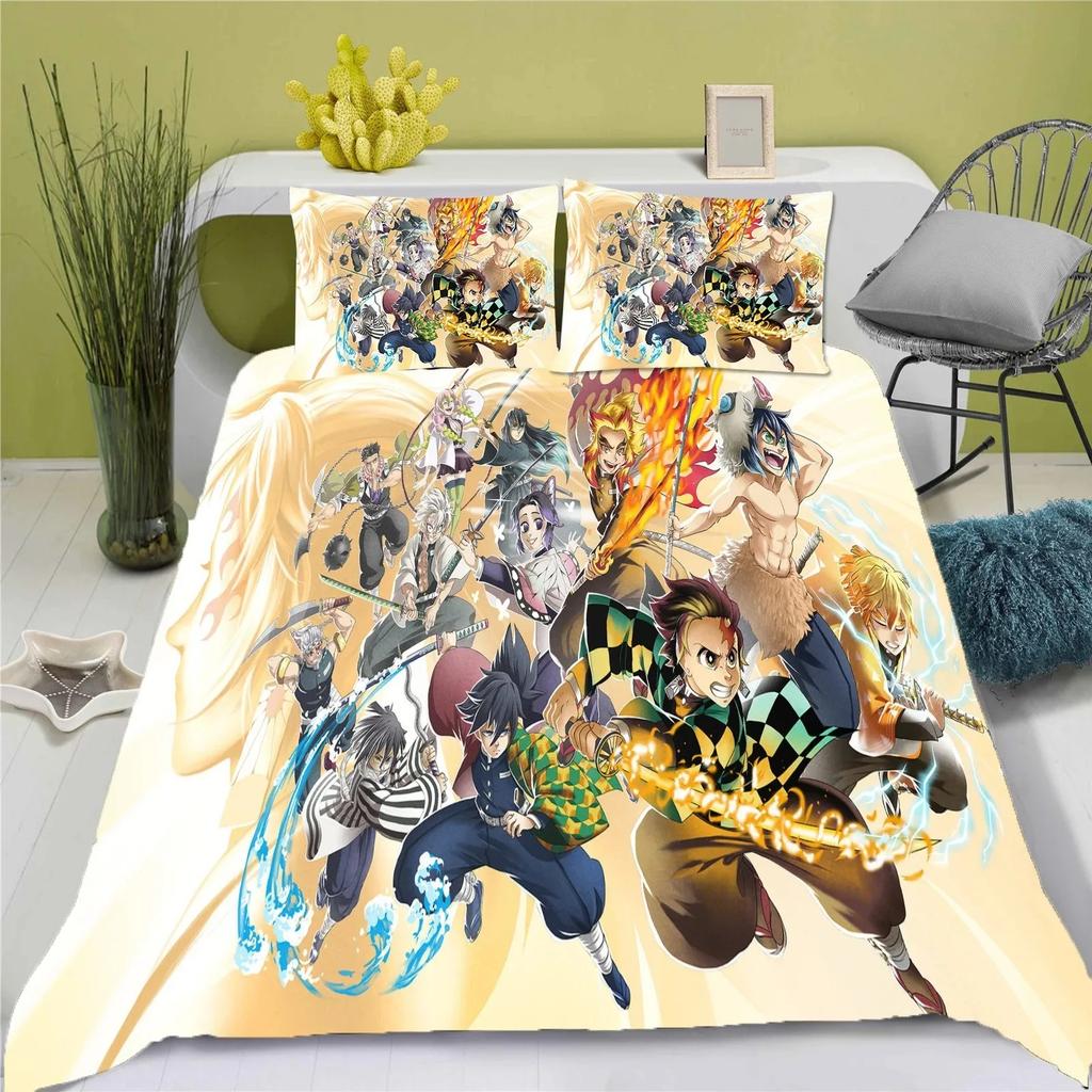 Demon Slayer Kimetsu No Yaiba Cartoon Quilt Cover Printed Breathable Bedding Custom Home Baby Bedroom Comforter Boys