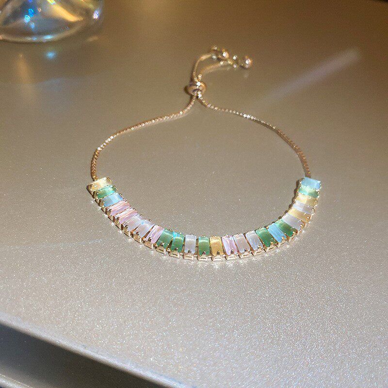 Zircon Flower Mesh Geometric Open Bracelet European and American Exquisite Light Luxury Retro Bracelet Niche High Sense Hand Jewelry Women
