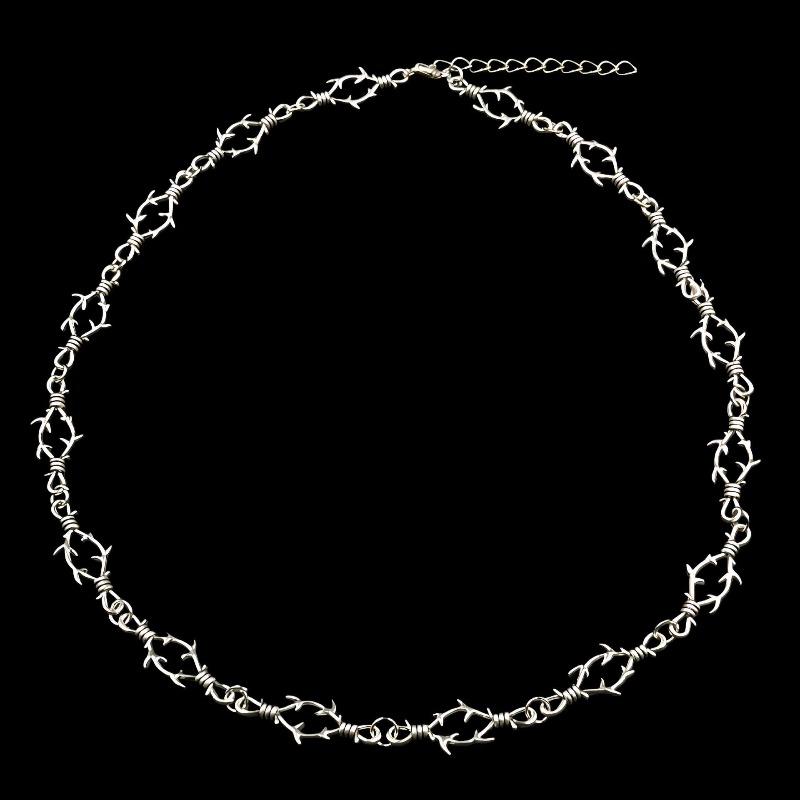 Retro Hip-hop Sliver Color Thorns Knotted Necklace Bracelets Set for Men Women Gothic Punk Streetwear Zircon Sets Accessories