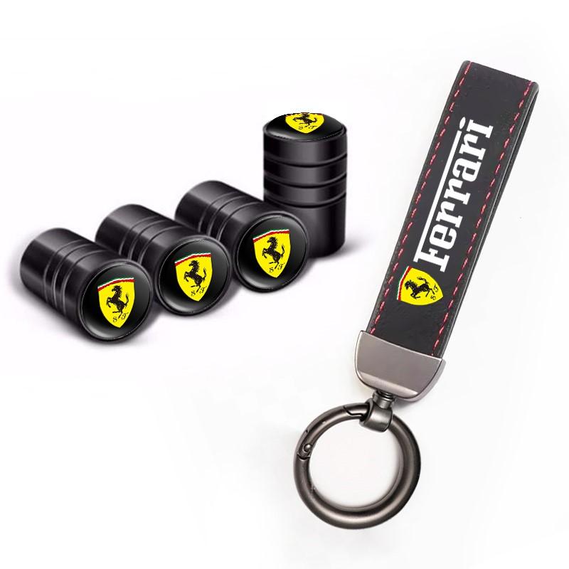 Car Tire Wheel Valve Caps Cover Suede Car Key Chain Ring Keychain for Ferrari Roma 488 Portofino F8 Roma Spider SF90 Tributo