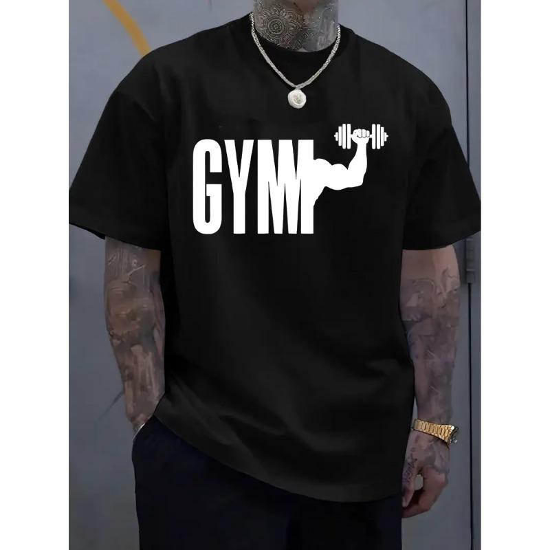 Men's Gym Graphic Tee, Casual Round Neck Short Sleeve T-Shirt, Geometric Print, Lightweight Summer Top, Regular Fit, for Daily Wear