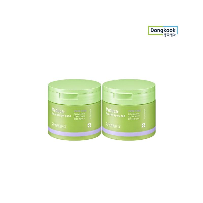 Madeca Real Green Pore Pads (60 Sheets, 2 Packs) with Centella Asiatica Essence, Soothing, Cleaning, Tightening, and Brightening