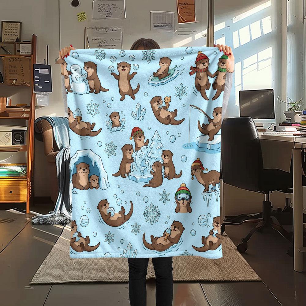 1PC Winter Hamsters Graphic Print Flannel Blanket Lightweight and portable for Home Decor Warmth and Comfort Birthday Present Birthday Gifts