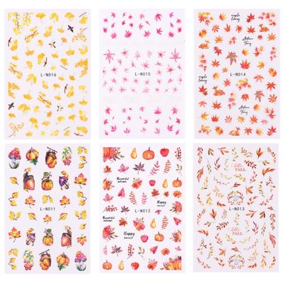 Erntedankfest Nageldekorationen 6 Bögen mit Ahornblättern und Kürbissen Selbstklebende Nail Art Sticker für Damen
