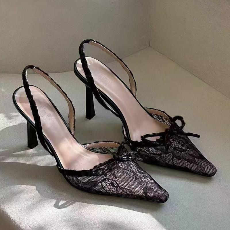 

Модный дизайнерский бант женские туфли на высоком каблуке кружевные элегантные босоножки женская обувь лето 2025 туфли модные сексуальные сандалии женские 40 чёрный
