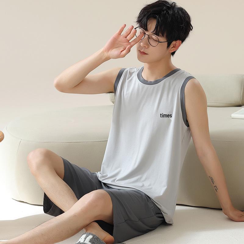 Men's Modal Sleeveless Summer Vest and Cooling Pajama Set – Simple, Loose, for Indoor or Outdoor Use