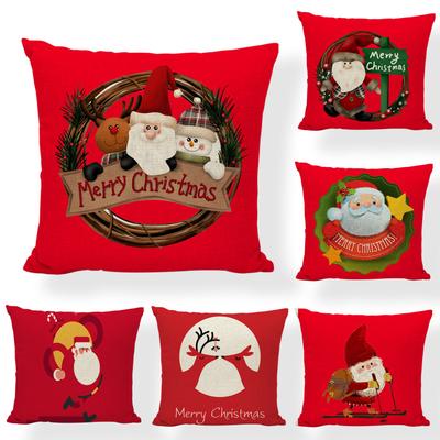 Red Series Santa Claus Pattern Throw Pillow Cover with Short Plush Print for Living Room Sofa Decoration Cushion Cover