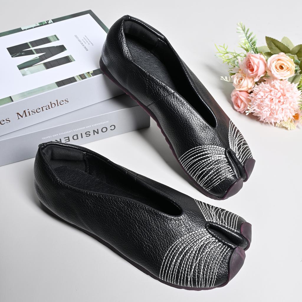 Wiosna Jesień Skóra Mikrofibra Dzielony Palec Damskie Mokasyny Plisowane Designerskie Niskie Obcasy Tabi Miękkie Podeszwy Płaskie Buty Codzienne