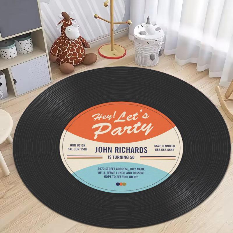 Retro Vinyl Record Round Rug Popular Music Record CD Pattern Circle Carpet for Living Room Bedroom Decor Rug Chair Doormat