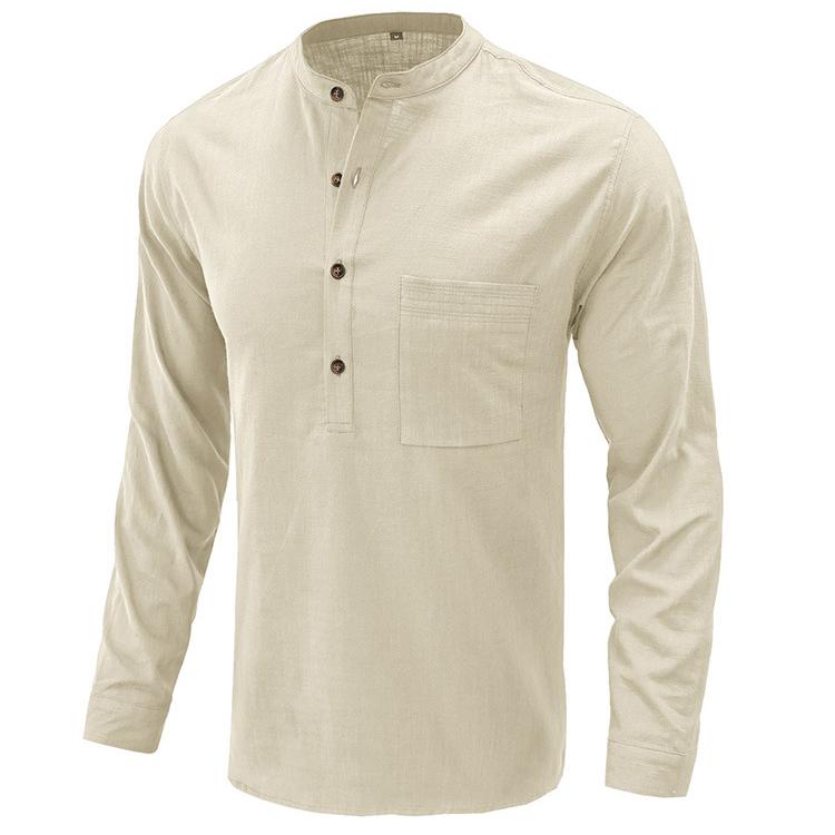 Осенне-зимняя хлопково-льняная рубашка с длинными рукавами, мужская свободная льняная рубашка S