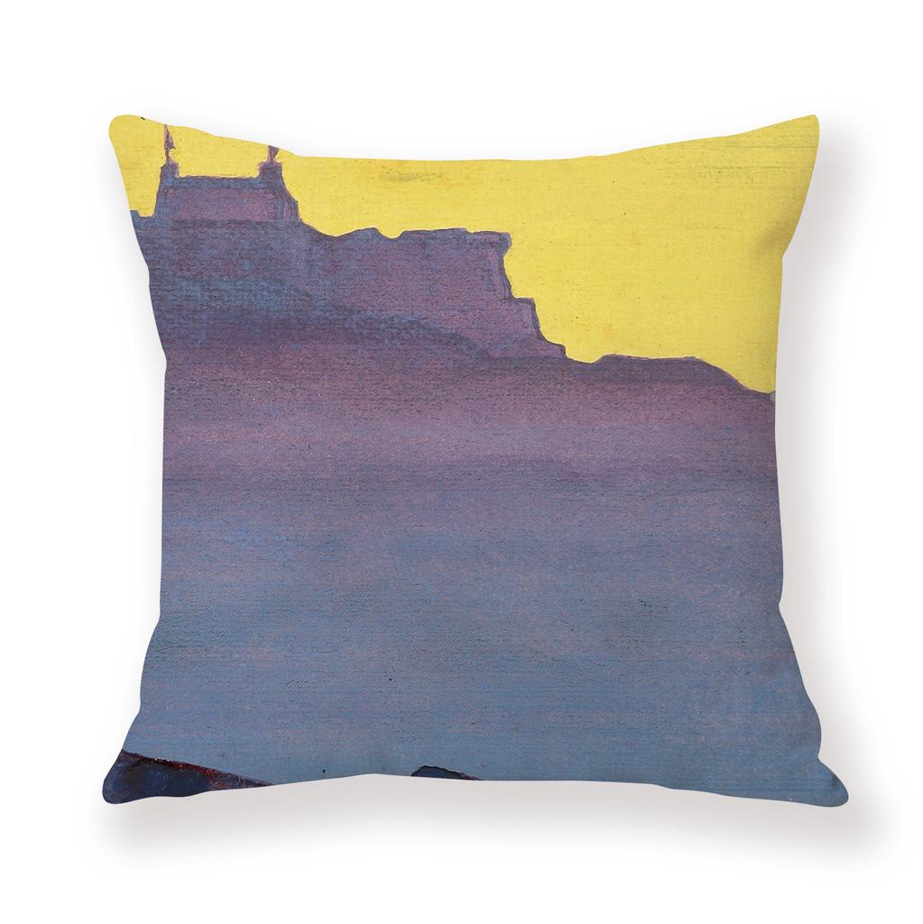 Painted Snow Mountain Sunset Colorful Sky Retro Pillow Case Sofa Model Room Decoration Pillow