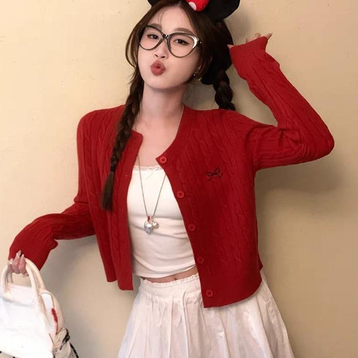 Cardigans Pulls style preppy printemps automne fin court Cardigan Femmes Col O Uni Boutonnage simple cardigan gris Pulls Femmes