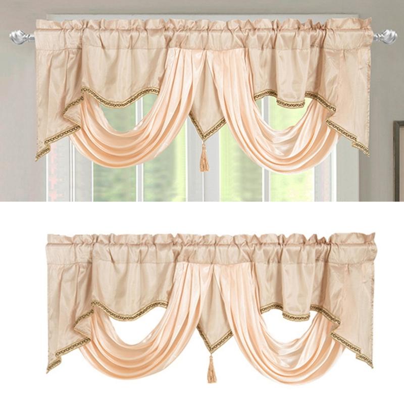 Wavy Design Window Valance with Fringes and Rod Pocket for Soft Light and Privacy In Bedrooms or Living Room Decoration
