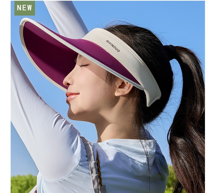 Women's Ice Silk UV50+ Wide Brim Open-Top Visor Summer Color Blocking Cooling Hat for Outdoor Sports & Urban Fashion