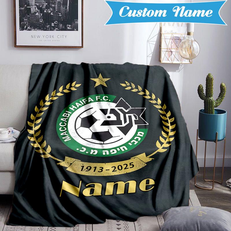 Custom Name Maccabi Football Crest Blanket Lightweight Ideal Bedding Blanket Perfect for Travel, Camping, Living Rooms, Sofas, Christmas Gift
