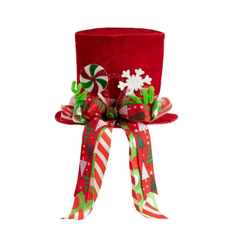 

Polyester Christmas Tree Toppers Hat With Classical Red White Snowflake Design For Holiday Homes Office Party Decorations 1