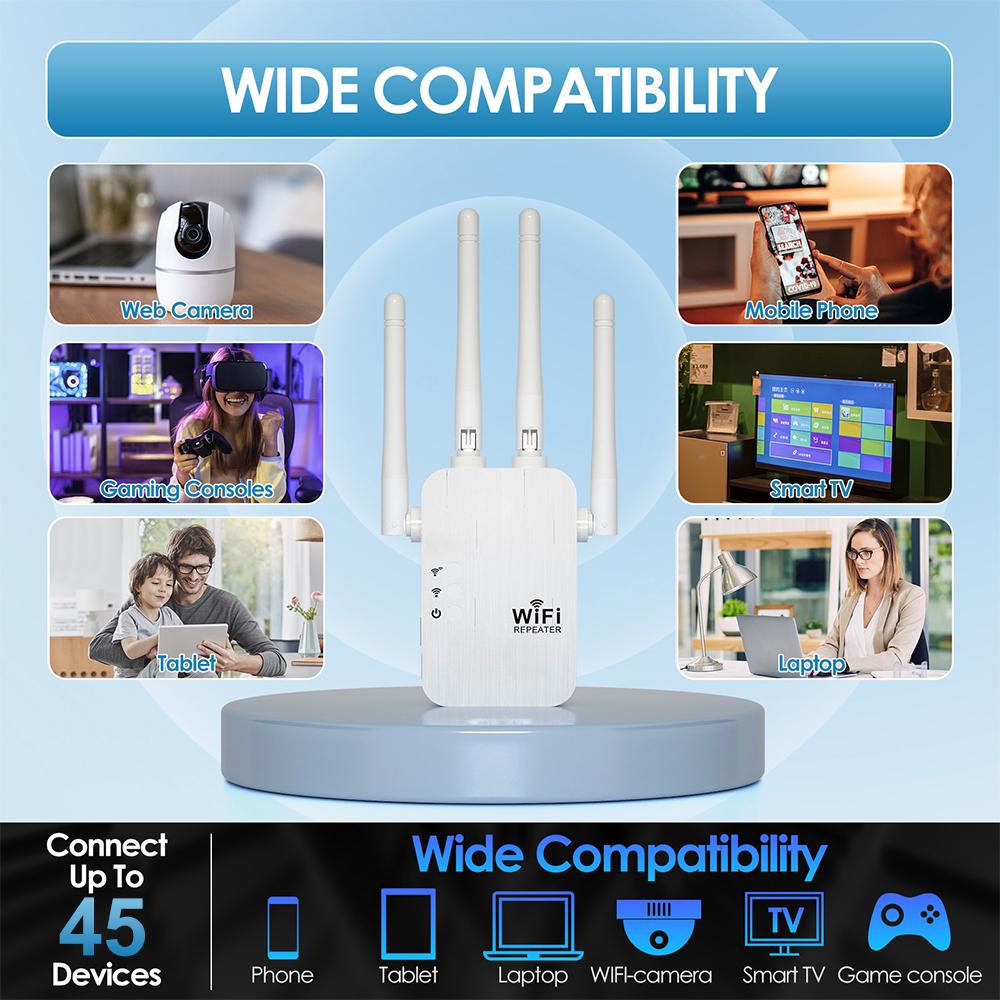 1pcs 1200Mbps WiFi Range Extender, Boost Home Network with Signal Booster, Router Combo, Wireless Internet Routers