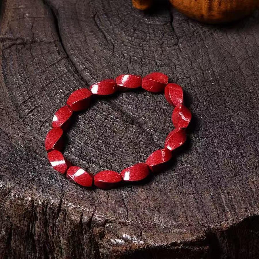 Cinnabar Fortune Gourd Bead Bracelet - Faceted Old Style Wealth Charm for Benmingnian