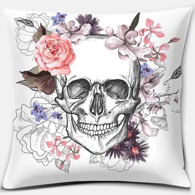 Fashion Skull Flower Series Pattern Printed Soft Square Pillowslip Polyester Cushion Cover Pillowcase Living Room Home Decor