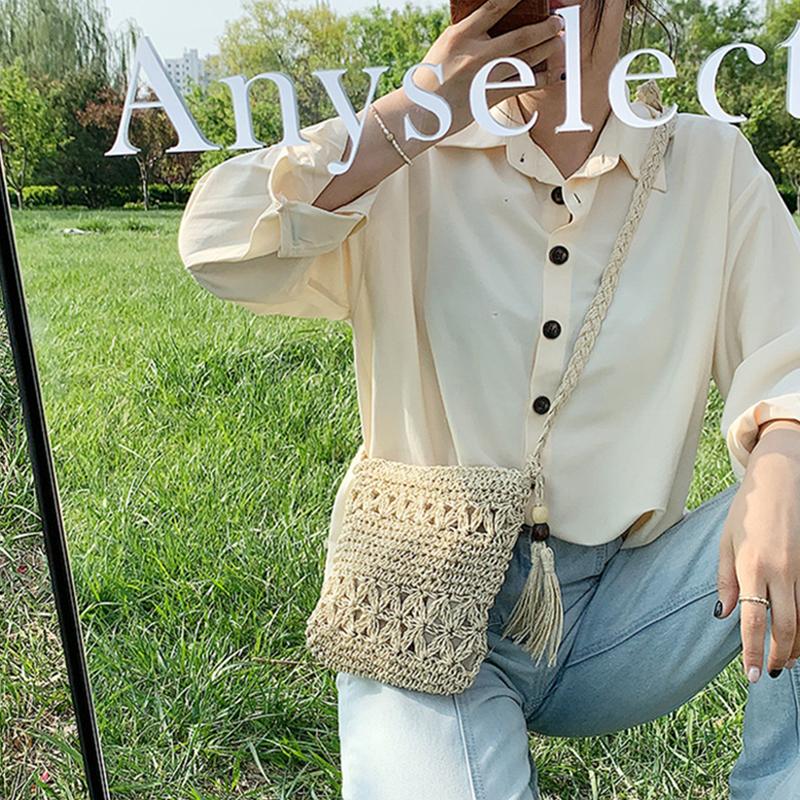 Yogodlns Strohgewebte quadratische Damen-Umhängetasche, modisches Quasten-Design, kleine Handtasche, Sommer-Strandtasche, Damen-Reise-Shopper-Taschen