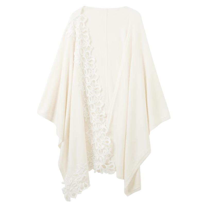 Elegant Knit Shawl with Lace Embroidery Trim One Size