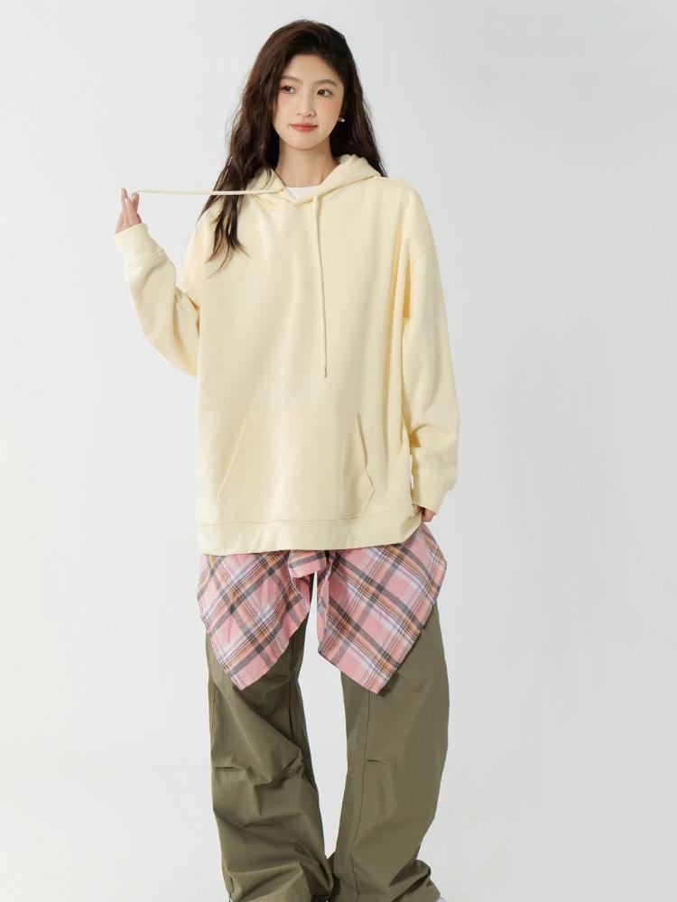 Unisex Comfortable Loose Fit Solid Color Hooded Sweatshirt