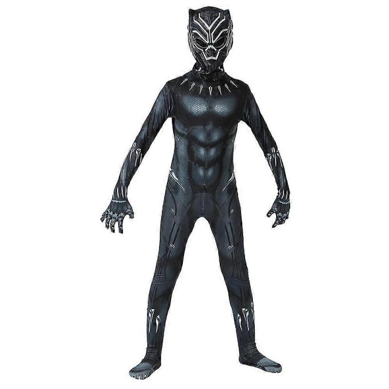 Black Panther Cosplay Performance Jumpsuit Halloween Fancy Dress Superhero Costume For Kids Boys Men E