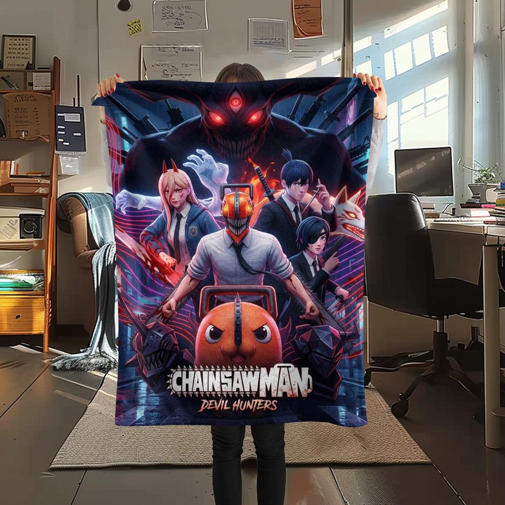 1 Stück Chainsaw Man Gemustert Flanelldecke Geeignet für Alle Jahreszeiten Für Heimdekoration Wärme Und Komfort Geschenke Feiertagsgeschenk