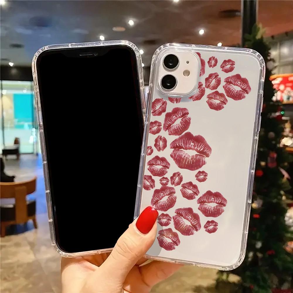 Sweet Romantic Kiss Red Lip Decoration Art Aesthetic Clear Phone Case For iPhone 17 16 15 14 13 12 11 Pro Max XS X 7 8Plus Cover